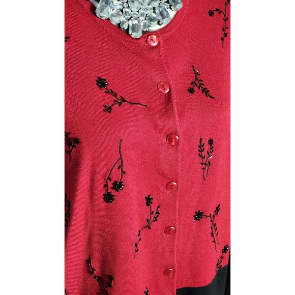 DRESSBARN SWEATER COLOR RED/BLACK LONG SLEEVE ACRYLIC/COTTON SIZE L - Picture 2 of 8